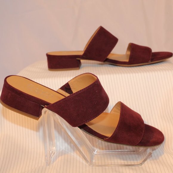 Franco Sarto Size 7.5M Silas Maroon/Burgundy Faux Suede Slide Low Heeled Sandals - Picture 3 of 12